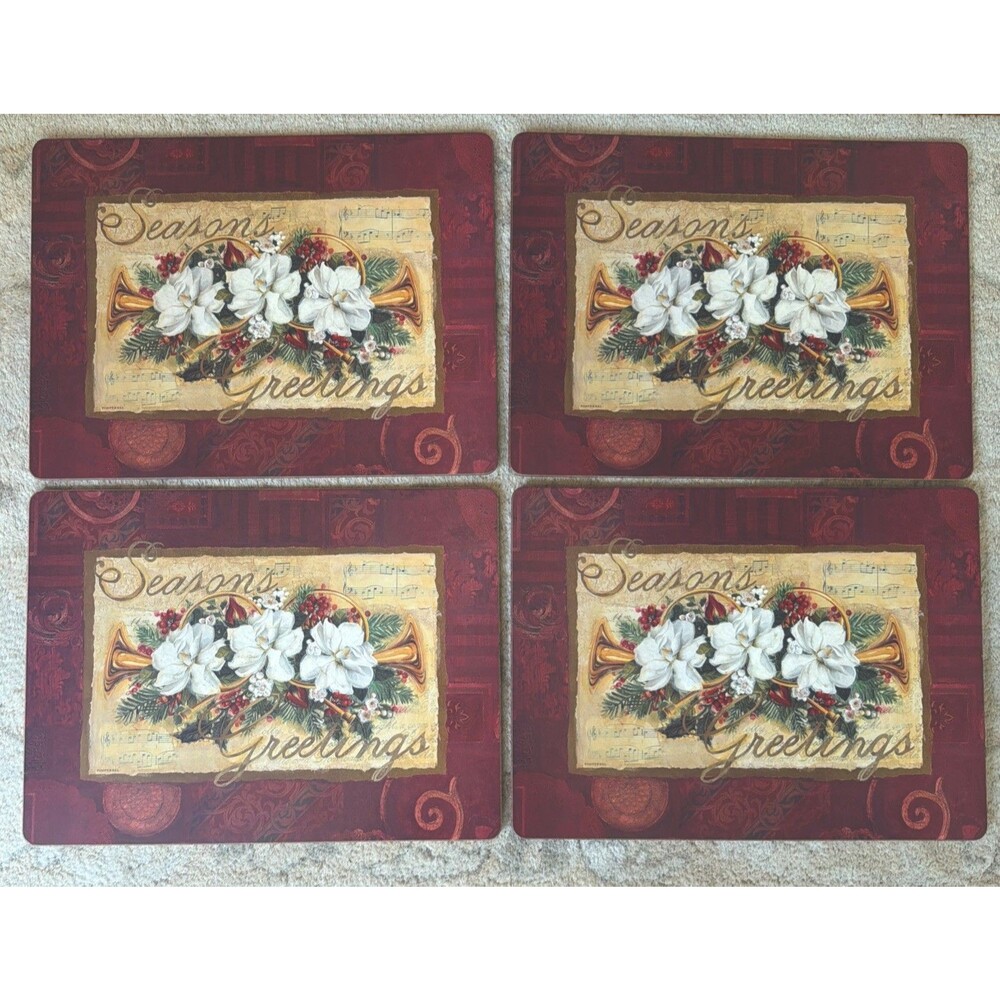 Pimpernel Christmas Seasons Greetings Cork Backed  Set of 4 Vintage Mint